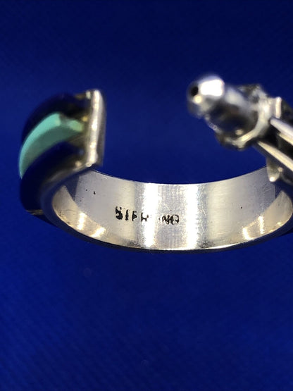 Vintage 925 Sterling Silver Lapis Lazuli Turquoise Butterfly Back Hoop Earrings