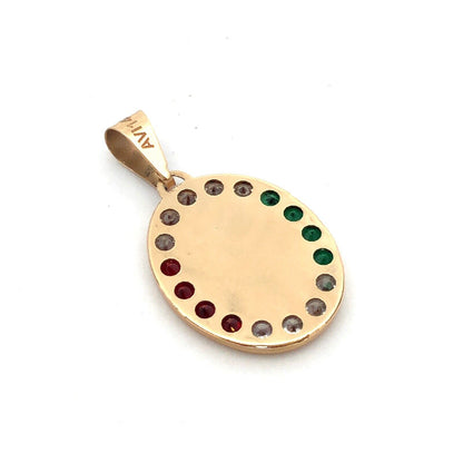 Designer AVI 14K Yellow Gold Round White Red Green CZ Guadeloupe Oval Pendant