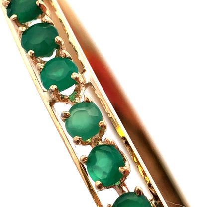 Estate 14K Yellow Gold Emerald May Anniversary Hinged Bangle Bracelet
