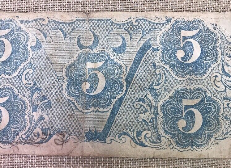 1863 $5 Confederate States of America April 6 Richmond Civil War Era Note T-60