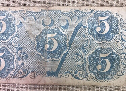 1863 $5 Confederate States of America April 6 Richmond Civil War Era Note T-60