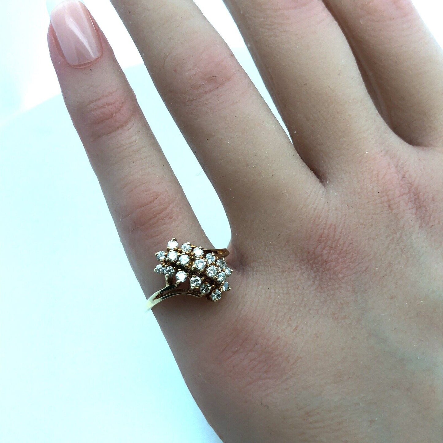 Vintage 10K Yellow Gold 417 Diamond Waterfall Bypass Statement Cocktail Ring