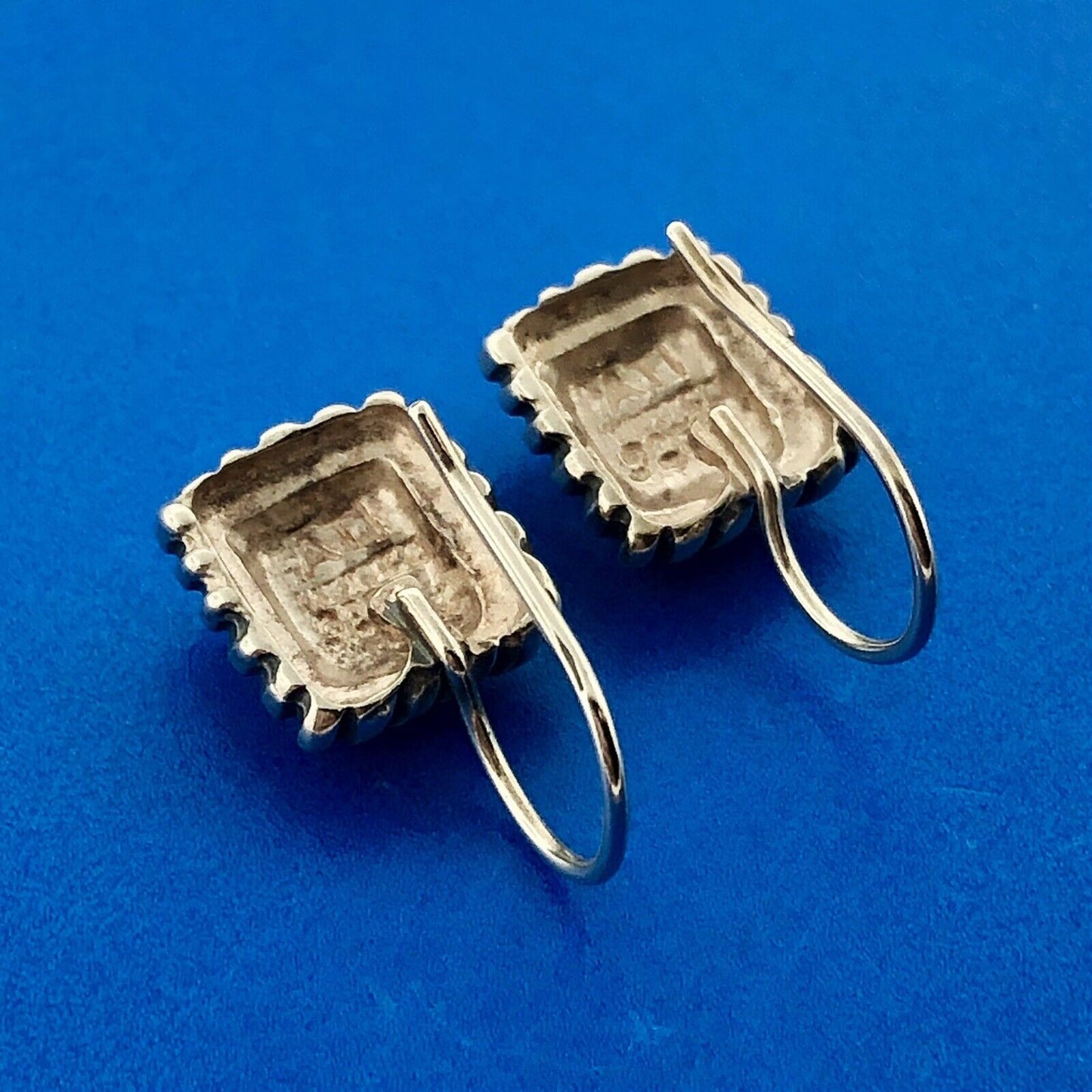 Retro Modernist 925 Sterling Silver Square Rope Halo Drop Dangle Earrings