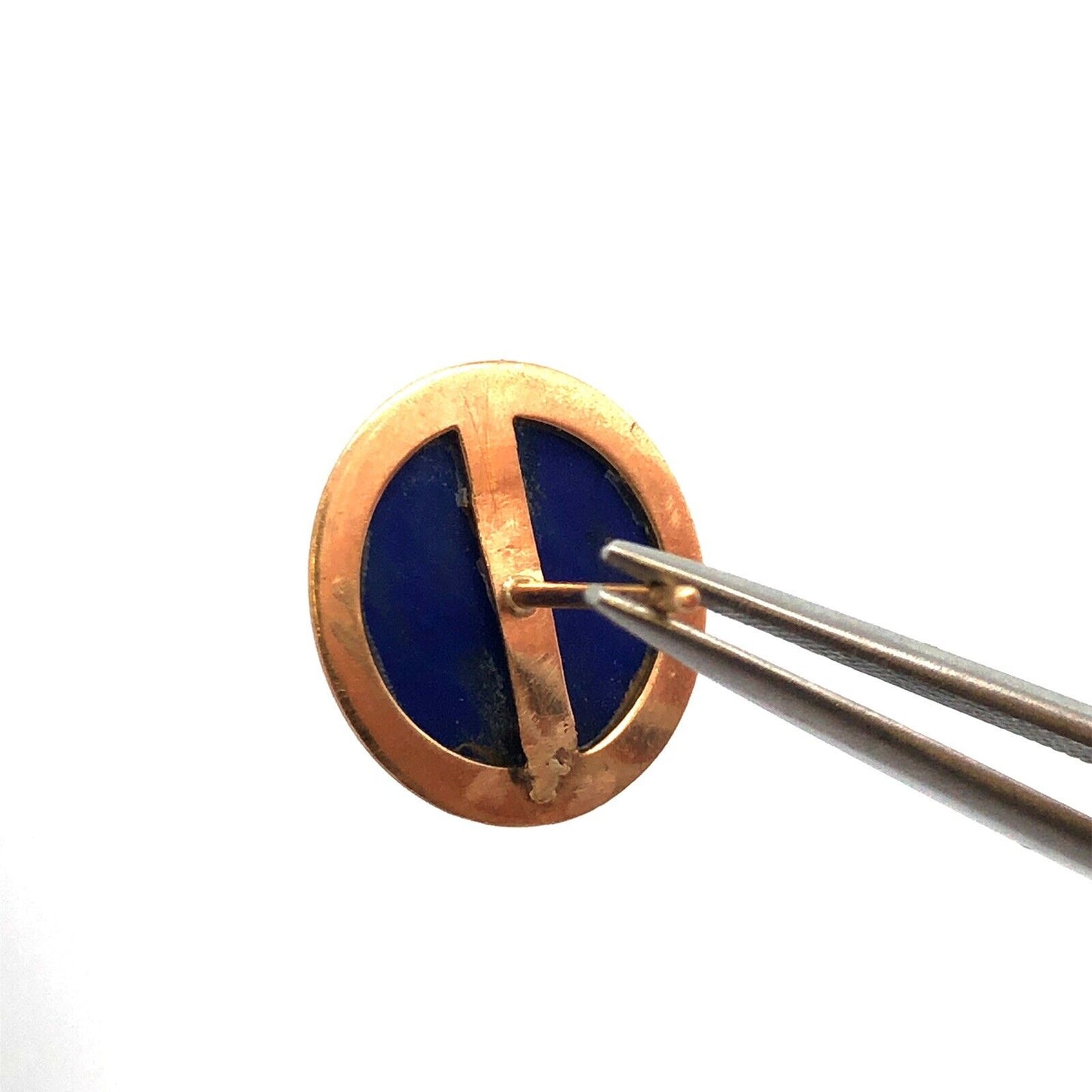 Vintage 14K Yellow Gold Round Cabochon Blue Lapis Lazuli Stud Earrings