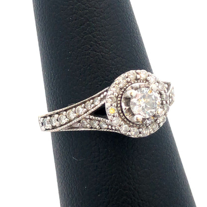 ZEI 14K White Gold Diamond Solitaire W/Halo Engagement Bridal Wedding Ring