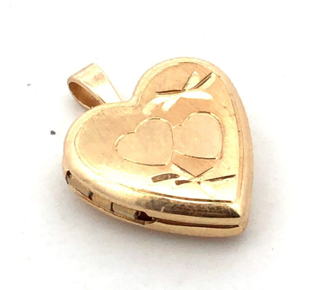 Designer PPC 14K Yellow Gold Heart Ribbon Bow Engraved Photo Locket Pendant