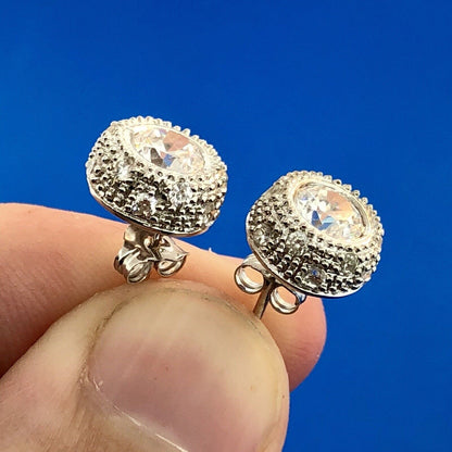 Designer 925 Sterling Silver Cubic Zirconia CZ Bridal Anniversary Stud Earrings