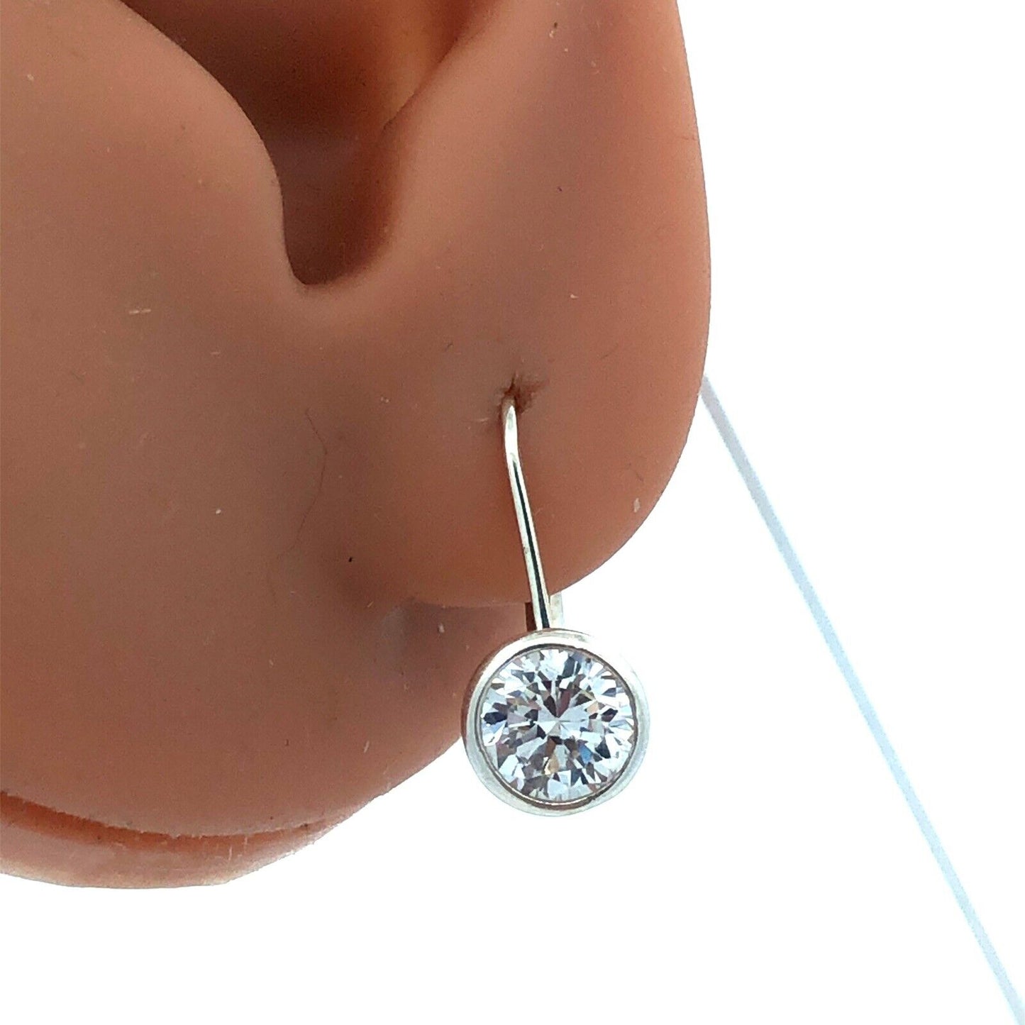 925 Sterling Silver Designer Round Cubic Zirconia Leverback Drop Dangle Earrings