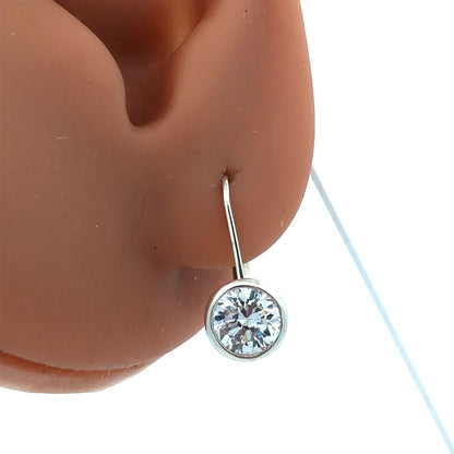925 Sterling Silver Designer Round Cubic Zirconia Leverback Drop Dangle Earrings