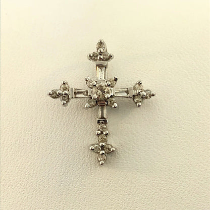 14K White Gold Diamond Encrusted Cross Easter Communion Bible Religious Pendant
