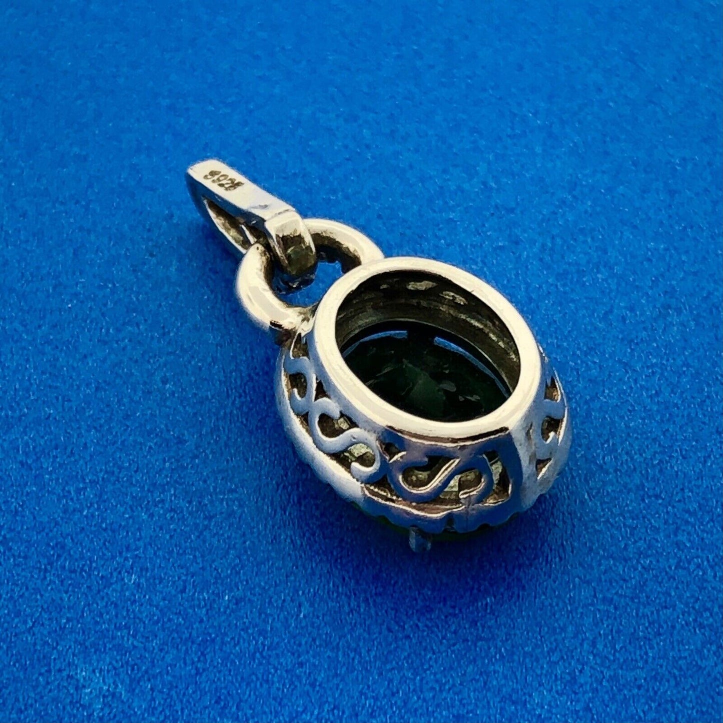 Gorgeous 925 Sterling Silver Green Tourmaline White Topaz Halo Statement Pendant