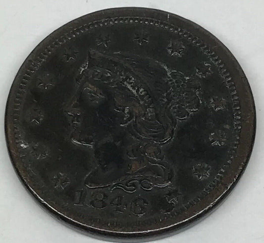 1846 Braided Hair Large Cent Small Date Early American Copper Coinage Brown