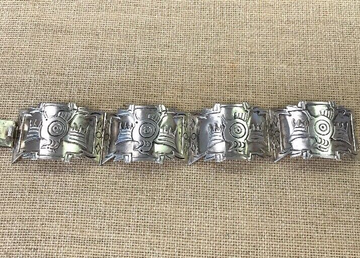 Mexico Sterling Silver 925 3D Peyote Design Four Panel Hinged Cuff Bracelet