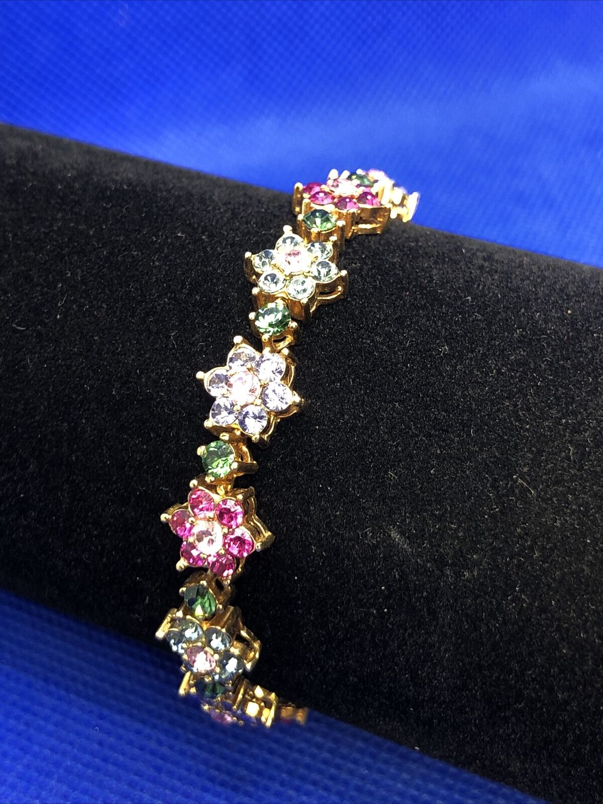 Joan Rivers Gold Tone Colorful Cubic Zirconia Flowers Bracelet