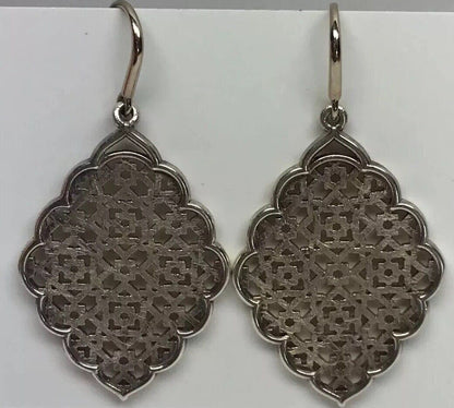 Sterling Silver Open Work Filigree Snowflake Abstract Statement Drop Earrings