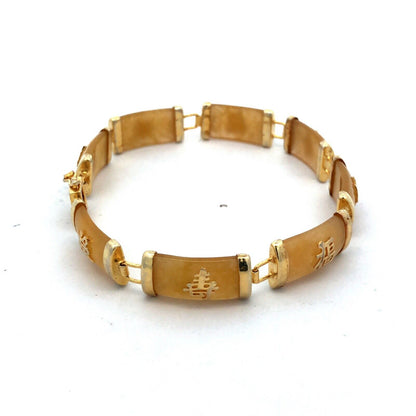 925 Sterling Silver Estate Vermeil Yellow Jade Chinese Luck Longevity Bracelet