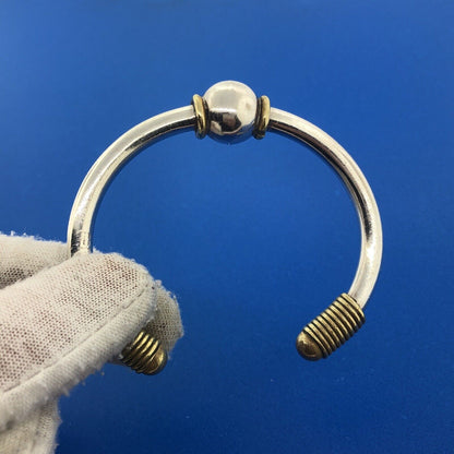 Vintage Taxco Mexico TD-70 925 Sterling Silver Brass Highlights Cuff Bracelet
