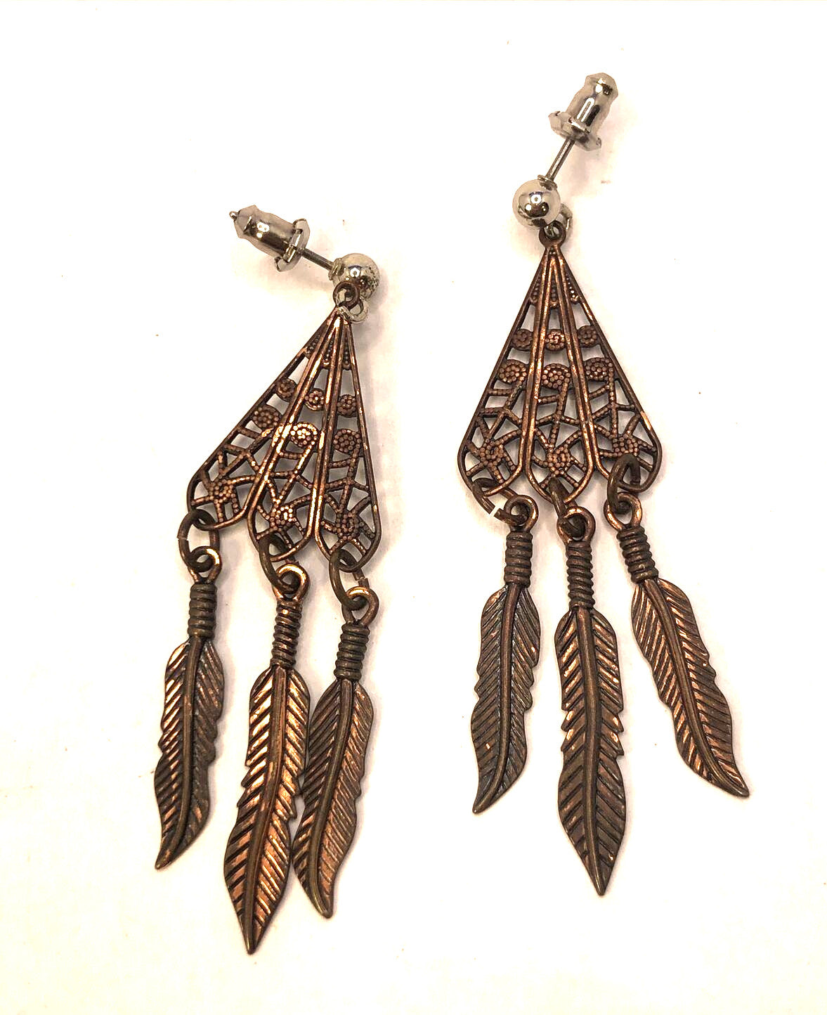 Vintage 1980’s Gold And Copper Tone Faux Pearl Beaded 4 Pair Lot Dangle Earrings