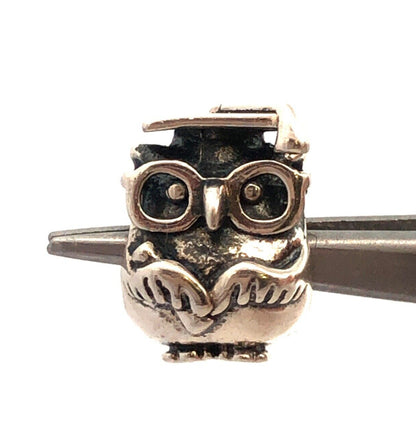 Designer 925 Sterling Silver Graduate Owl School Bead Slide Bracelet Charm