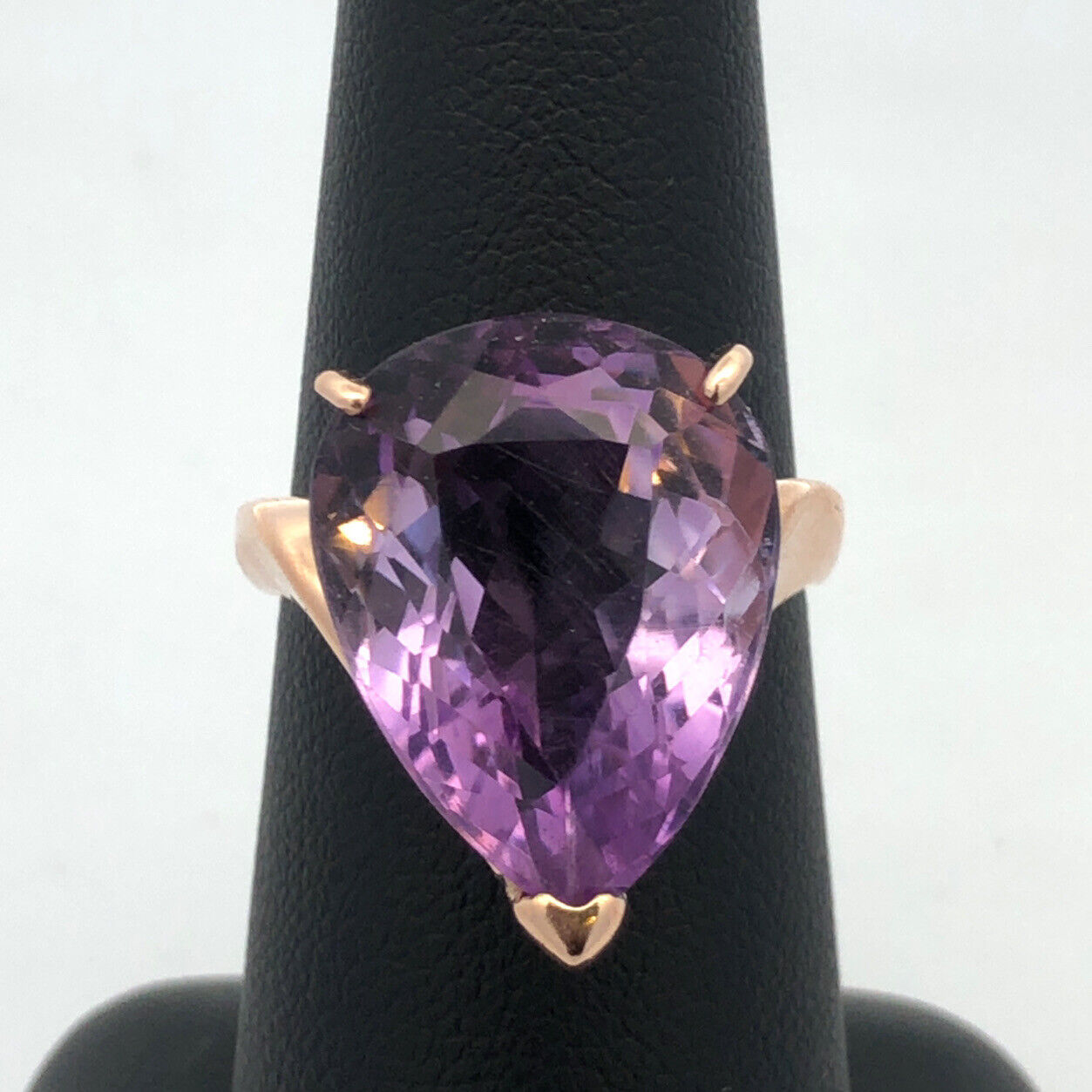 14K Yellow Gold Pear Cut Amethyst Solitaire Statement February Anniversary Ring