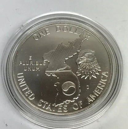 1991 D Korean War Memorial Commemorative BU Silver Dollar OMP/COA