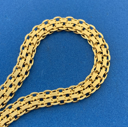 Designer 925 Sterling Silver Vermeil Gold Toned Bar & Circle Mesh Link Bracelet