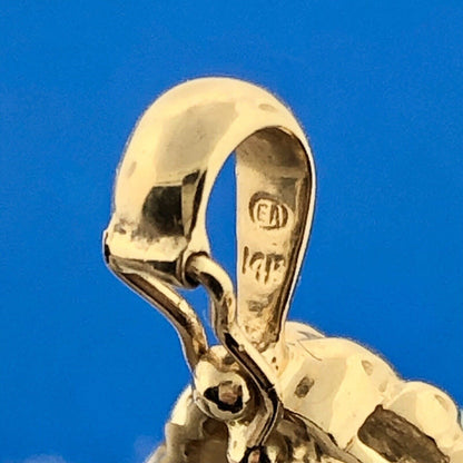 14K Yellow Gold Carved Jade Black Onyx Accented Oval Enhancer Pendant