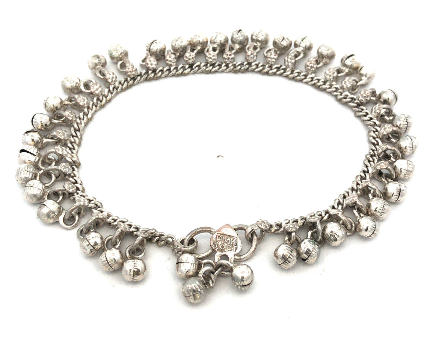 Retro  Silver Tone Floral Bells Jingle Charm Chain Belly Dancer Bracelet