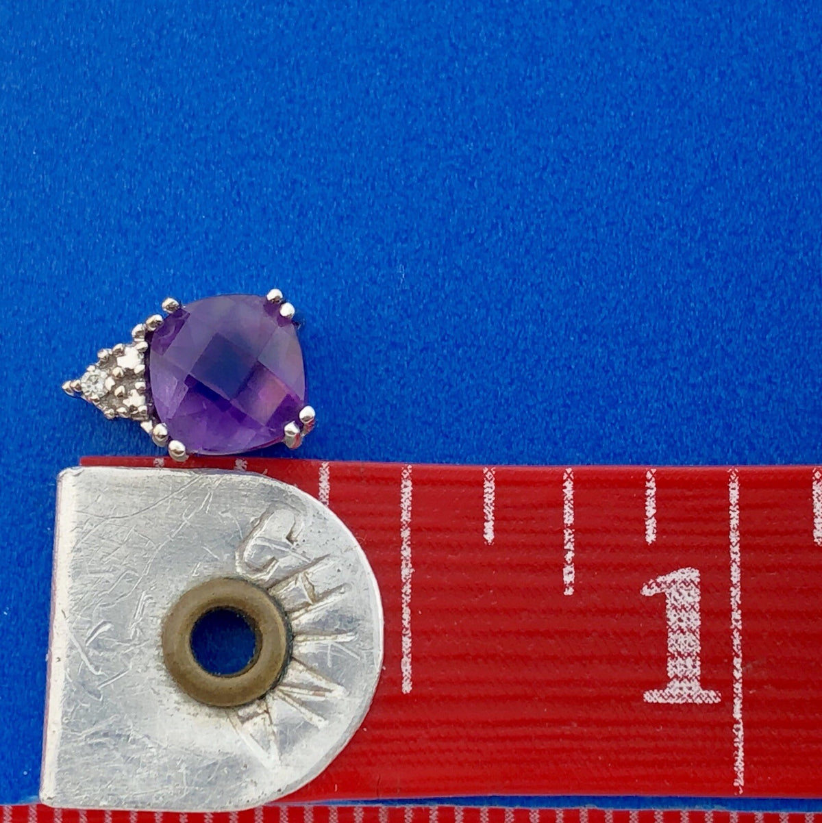 Designer 14K White Gold Cushion Cut Amethyst Diamond Accent Charm Pendant