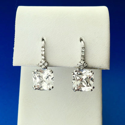 Designer 925 Sterling Silver White Topaz Diamond Accent November Dangle Earrings