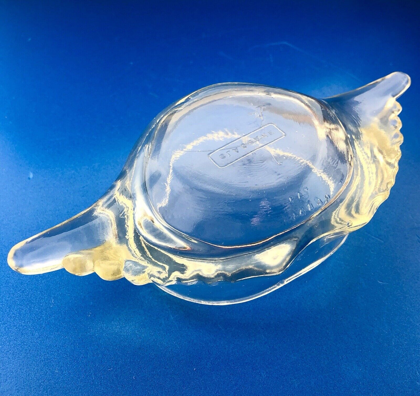 Mid Century Glass Bake Patent 124842 Clear Glass Stuffed Crab Mold Dish