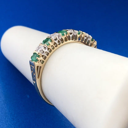 Designer 14K Yellow Gold Emerald Diamond May Anniversary Eternity Band Ring