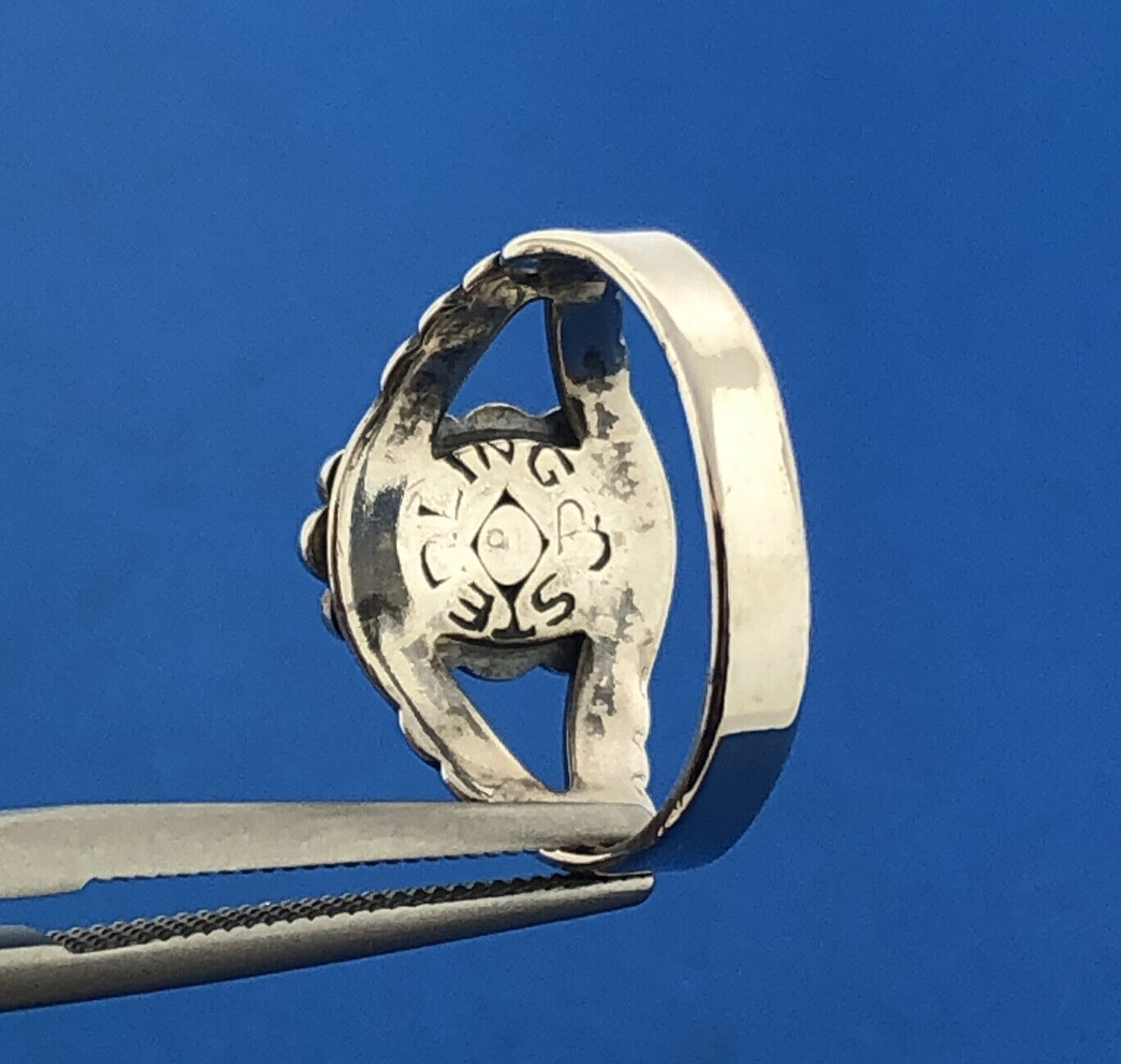 Stunning Sterling Silver 925 Cabochon Blue Turquoise Openwork Ring Size 5.25