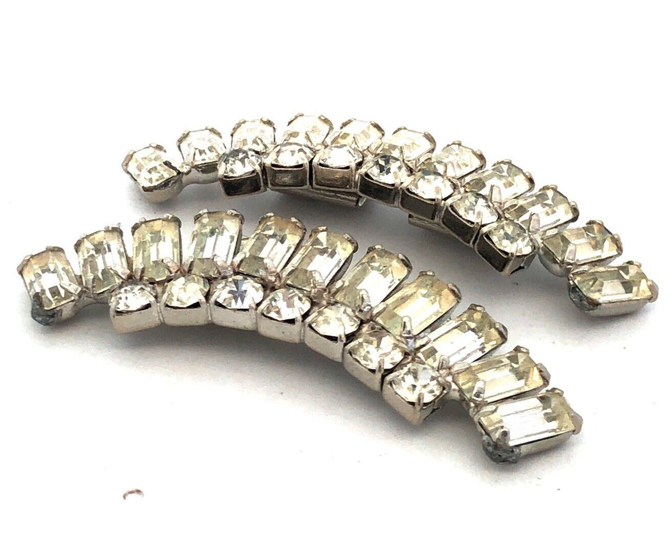 Retro Silver Tone Rhinestone Statement Shoe Clips