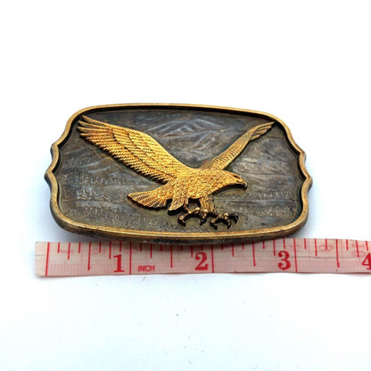 Vintage Two Tone Flying Eagle Mountains Rectangle Statement Belt Buckle