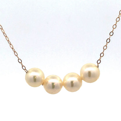 Designer 14K Yellow Gold Pearl Quartet Station Necklace