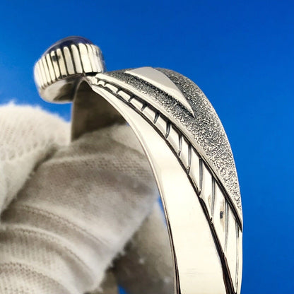 Robert A Lewis Navajo 925 Sterling Silver Lapis Lazuli Modernist Cuff Bracelet