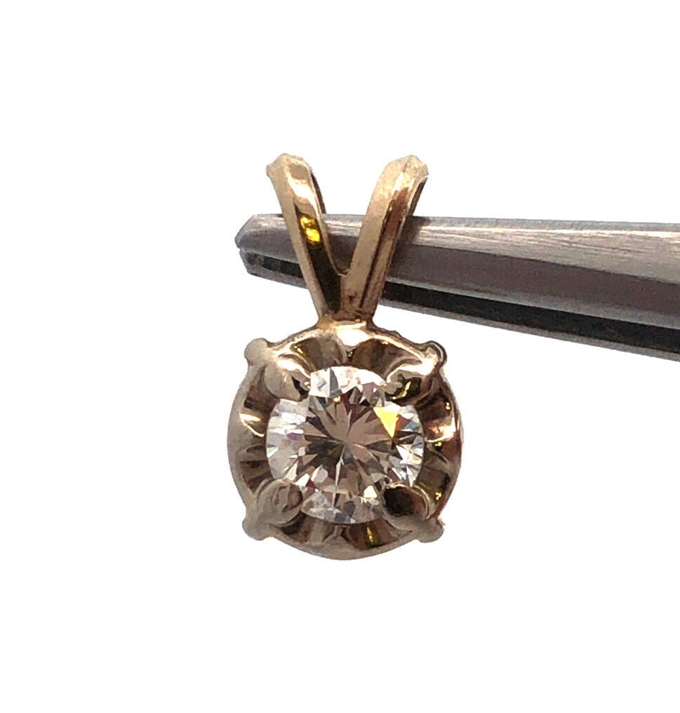 Vintage 14K Yellow Gold Round Diamond Petite Round Pendant