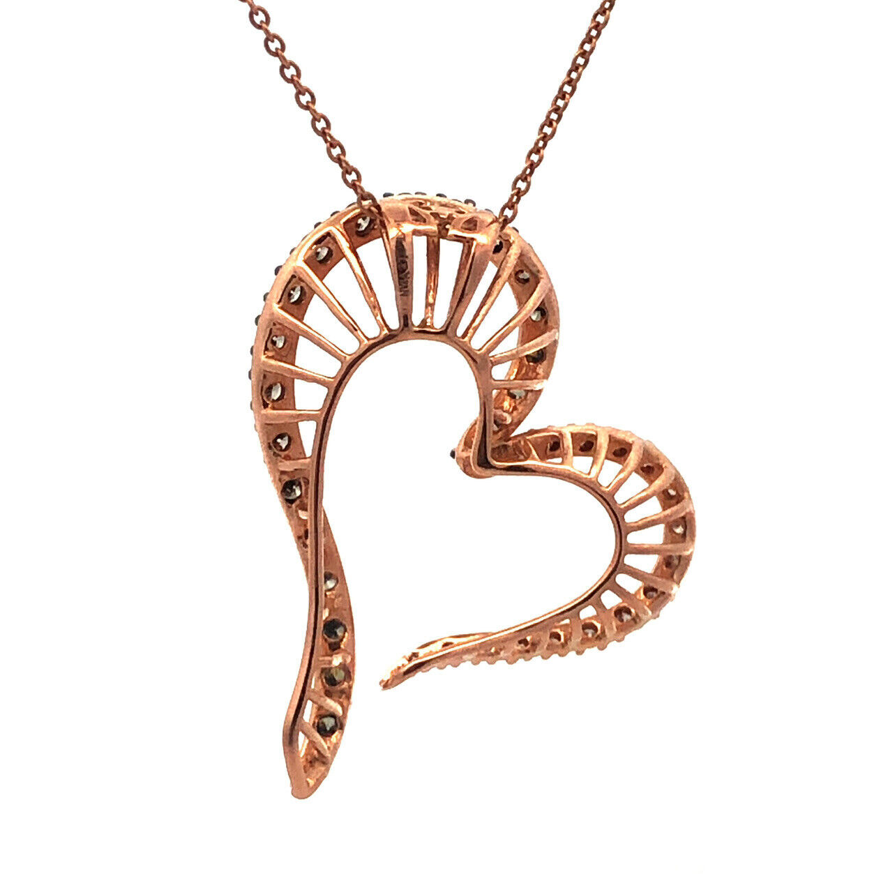 14K Rose Gold White Champagne Diamond Free Form Heart Anniversary Necklace