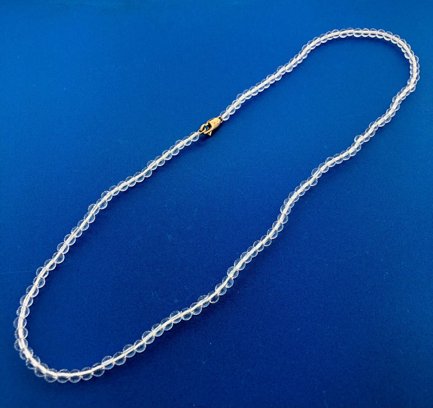 Designer SF 14K Yellow Gold Faceted Clear White Amethyst Bead Necklace