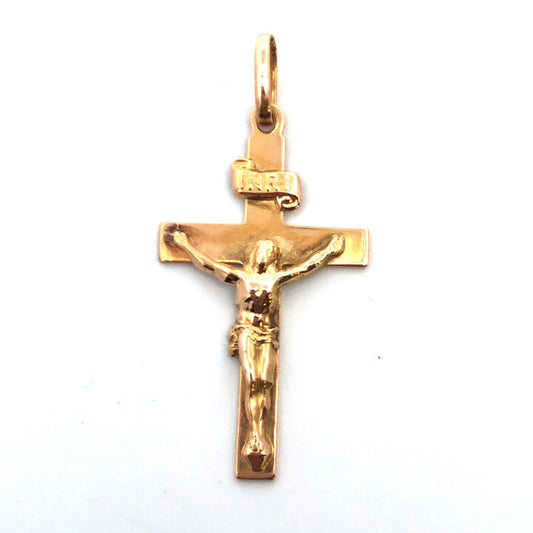 Designer 18K Yellow Gold Cross Crucifix Catholic Pendant