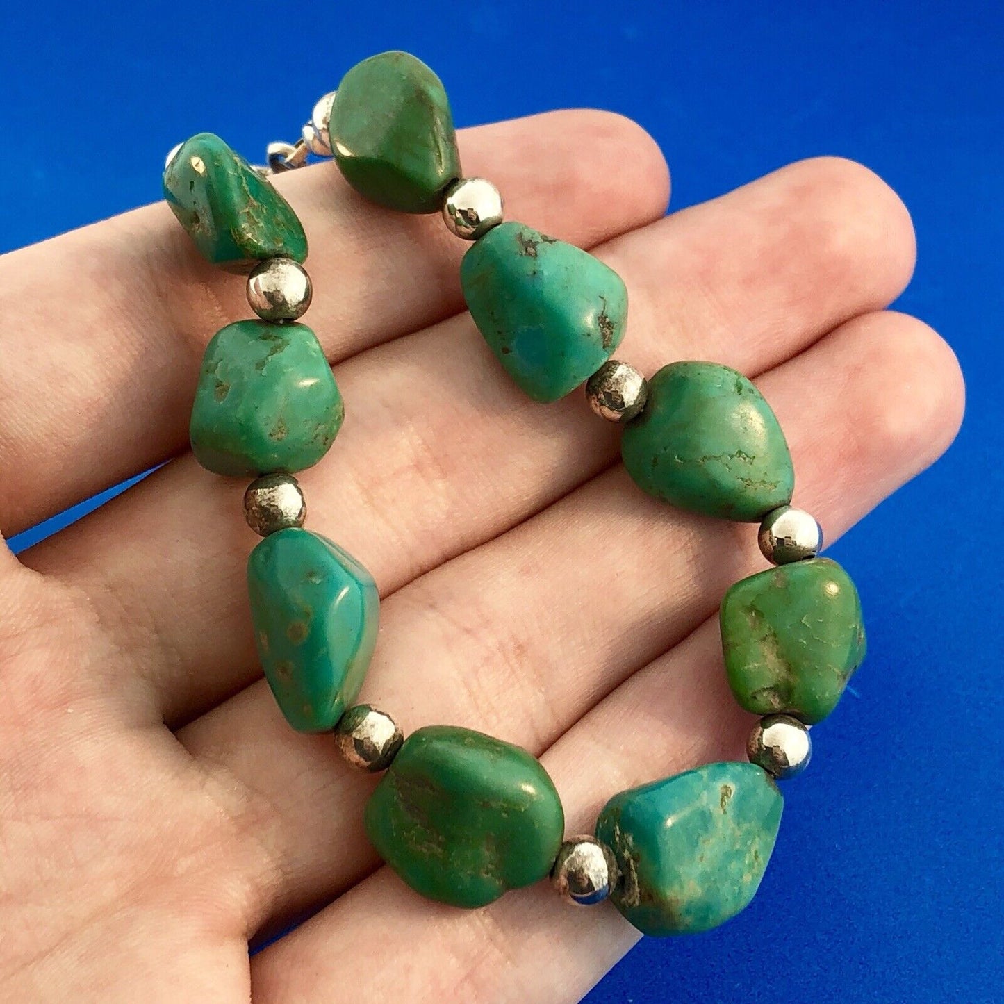 Native American Artisan Sterling Silver 925 Turquoise Chunky Toggle Bracelet