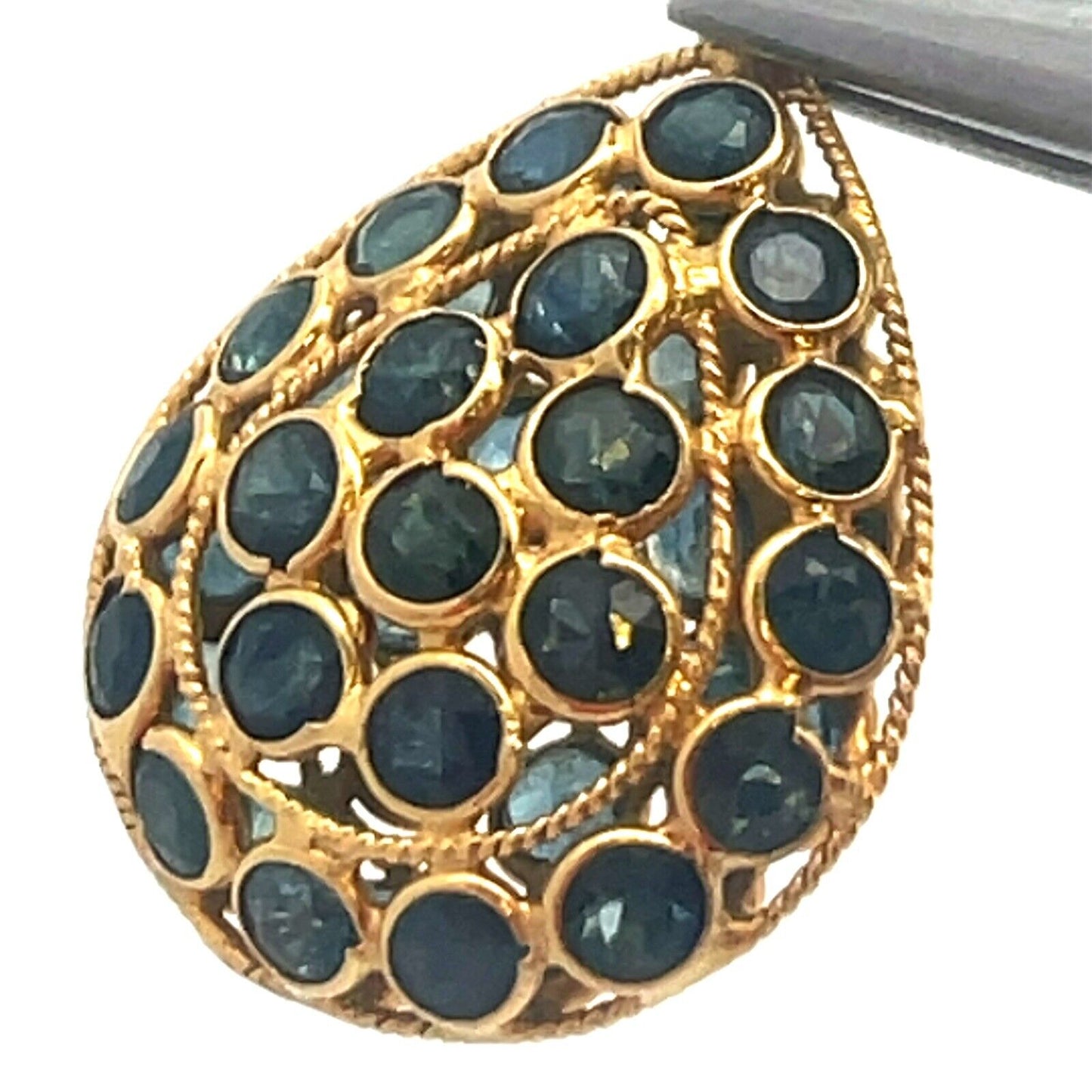 Vintage 18K Yellow Gold Blue Sapphire Pear Shaped Drop Pendant