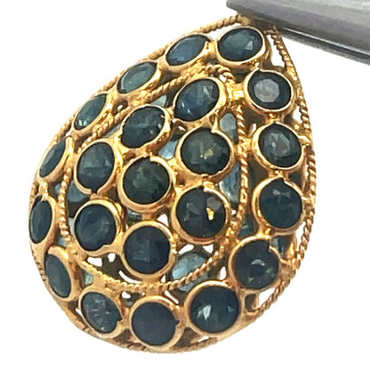 Vintage 18K Yellow Gold Blue Sapphire Pear Shaped Drop Pendant