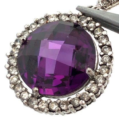 Designer 925 Sterling Silver Purple Cushion Cut CZ Round White CZ Halo Pendant