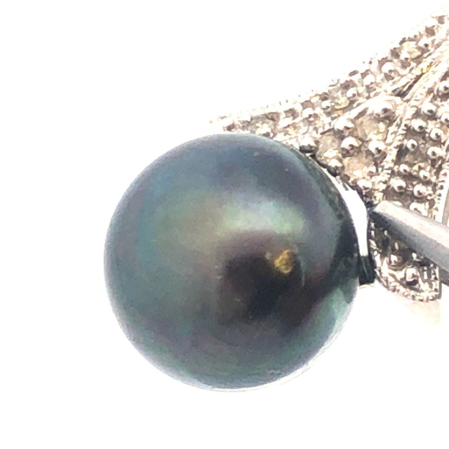 Retro 10K White Gold Black Tahitian Pearl Diamond Slide Charm Pendant