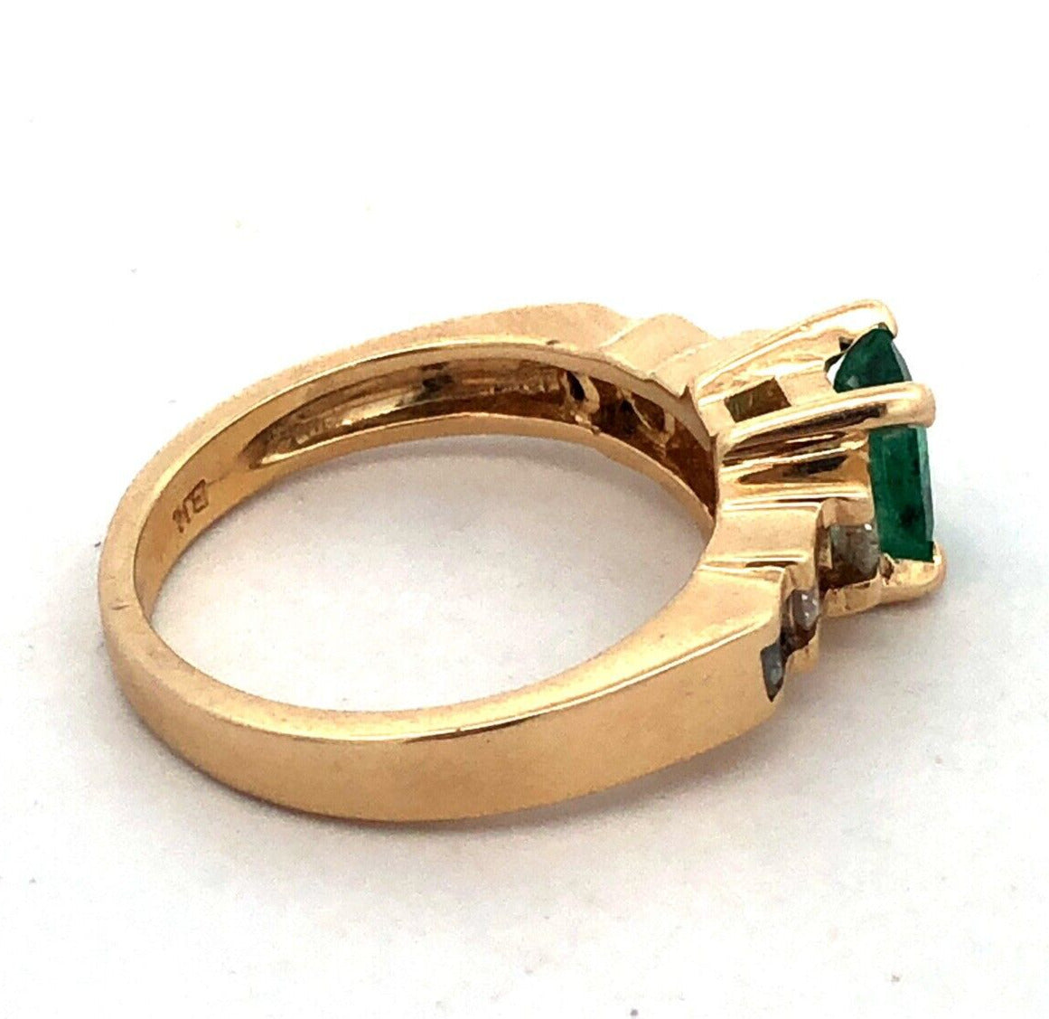 Designer BM 14K Yellow Gold Green Emerald Diamond Solitaire Anniversary Ring