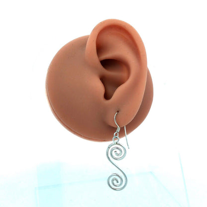 925 Sterling Silver Estate Modernist Double Swirl Dangle Hook Earrings