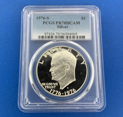 1976 S $1 Eisenhower 50c Kennedy 25c Washington PR70 DCAM PCGS Silver 3 Coin Set