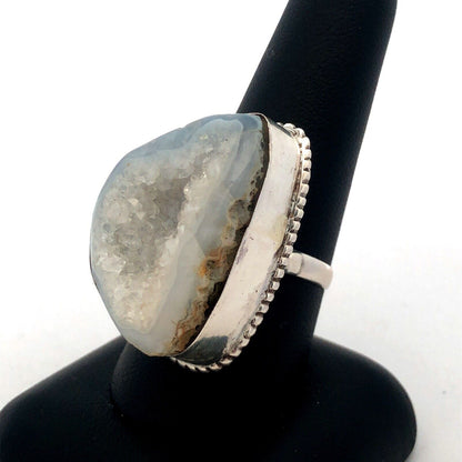 Designer IW India 925 Sterling Silver White Druzy Quartz Statement Ring